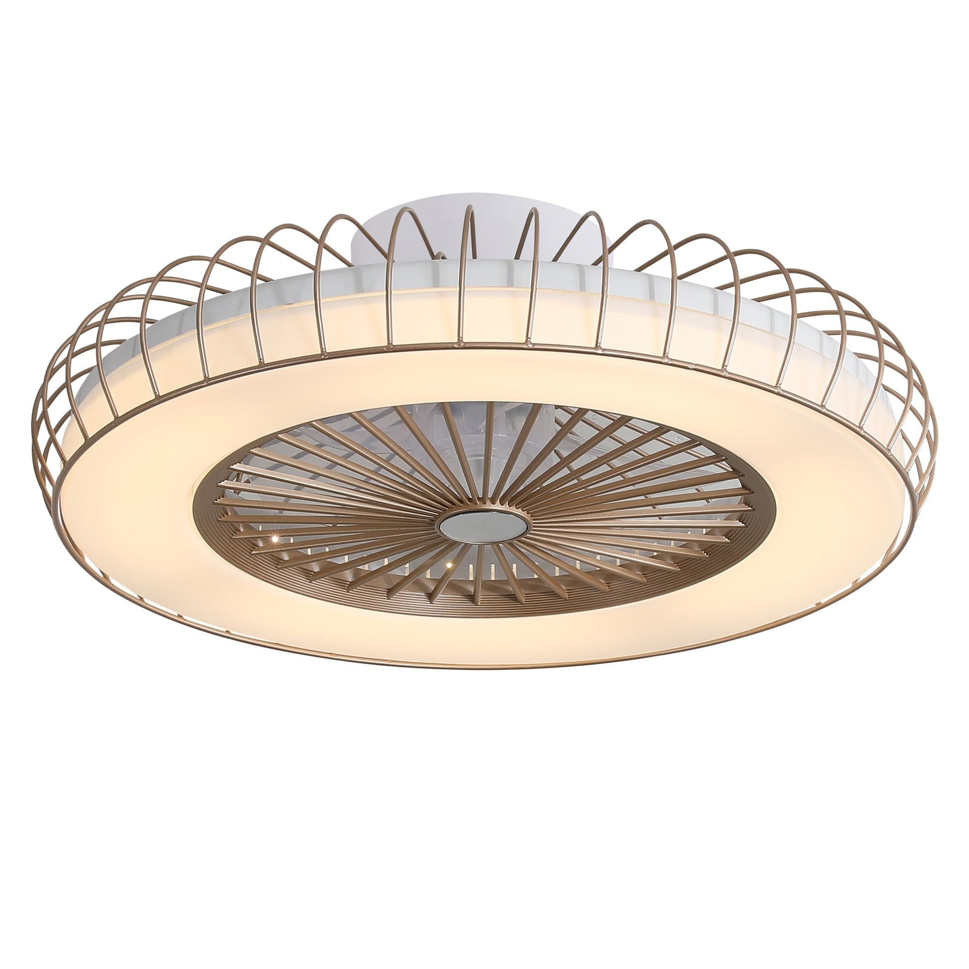 WELLFOR Dimmable Multi LED Ceiling Fan 20-in Gold Color-changing Integrated LED Indoor Flush Mount Smart Fandelier Ceiling Fan with Light and Remote (5-Blade) AMYUA-05