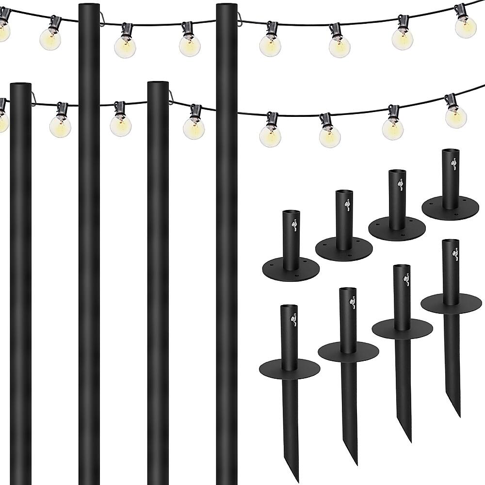Excello Global Products - Bistro String Light Poles - 4 Pack - Extends to 10 Feet - 100 Feet of String Lights Included - Black