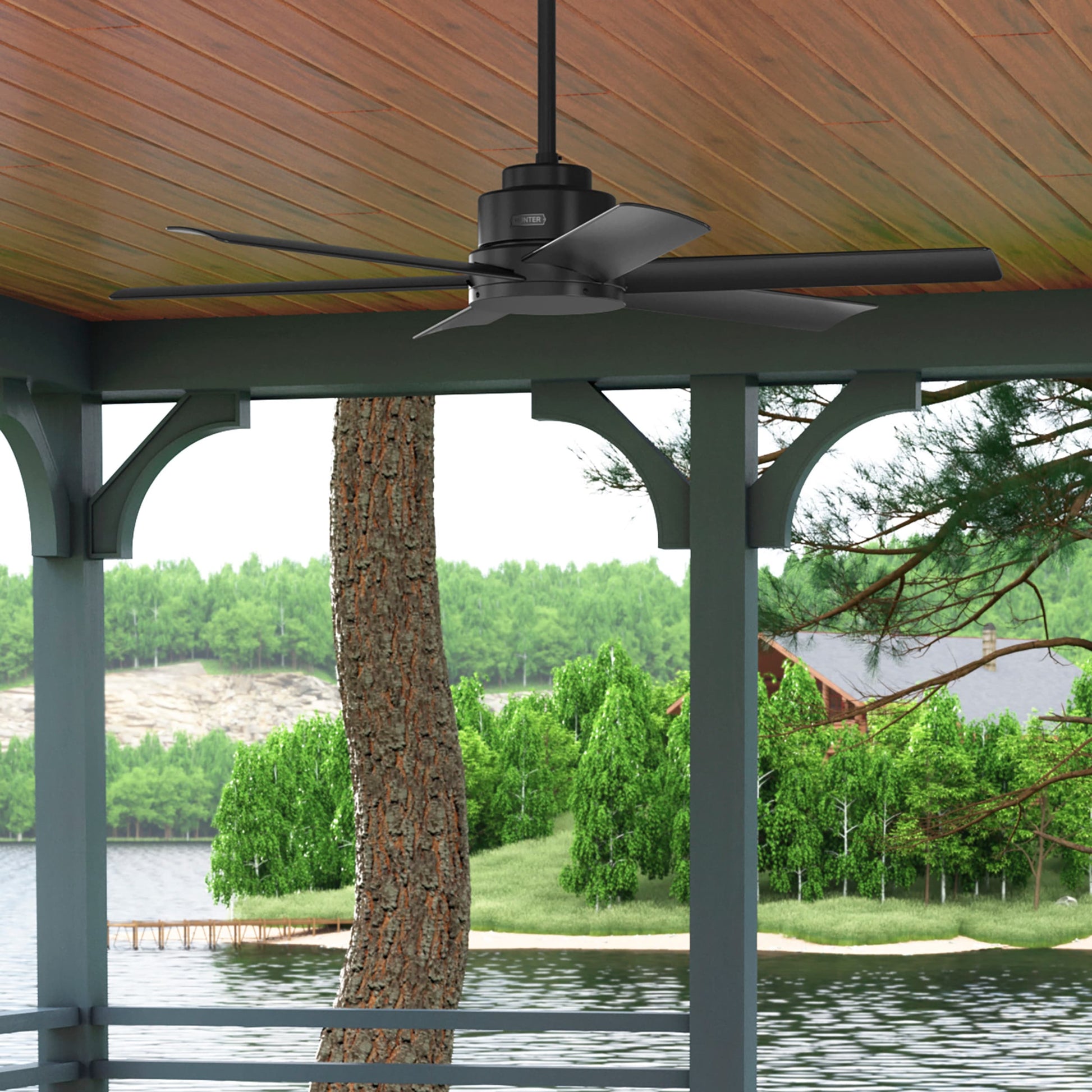 Hunter Kennicott 52-in Outdoor Matte Black with Matte Black Blades Ceiling Fan Without Light ( 6 -Blade ) 4929158