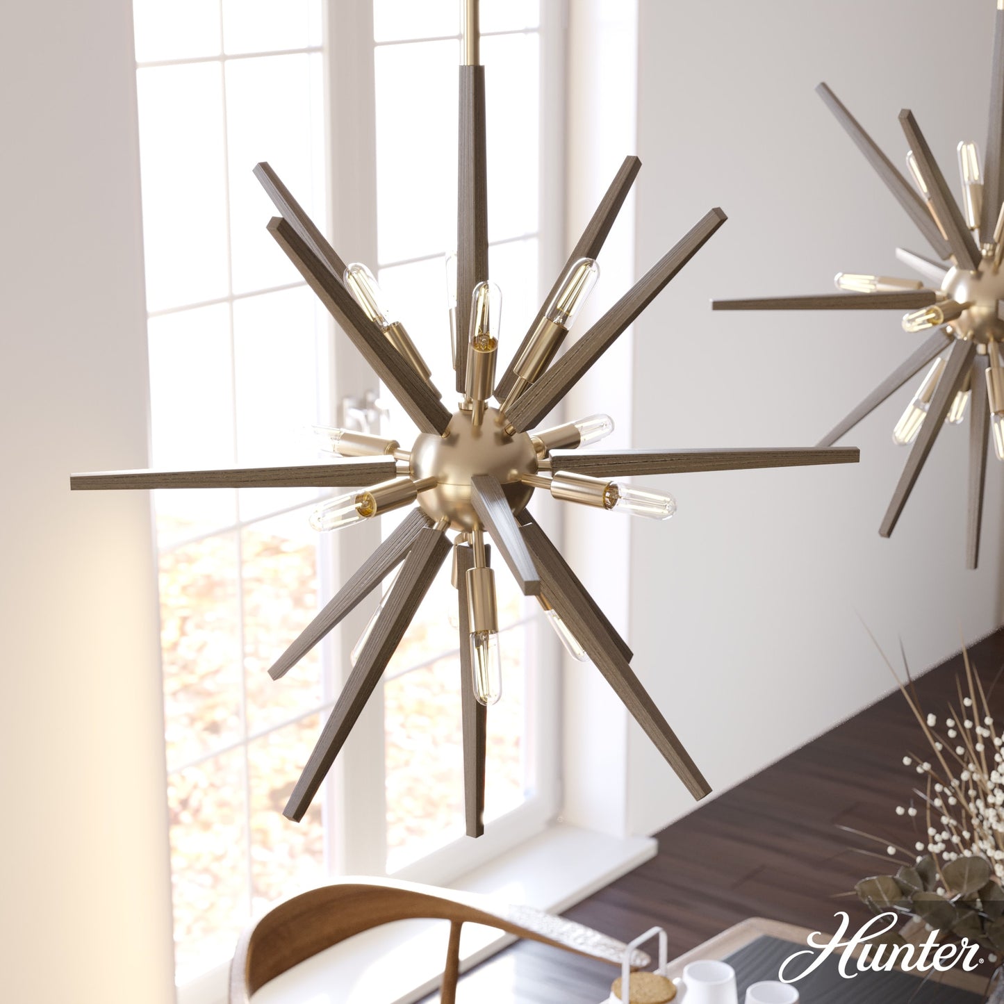 Hunter Jupiter Star 12 -Light Alturas Gold Mid-century Sputnik Large Hanging Kitchen island light 5281694