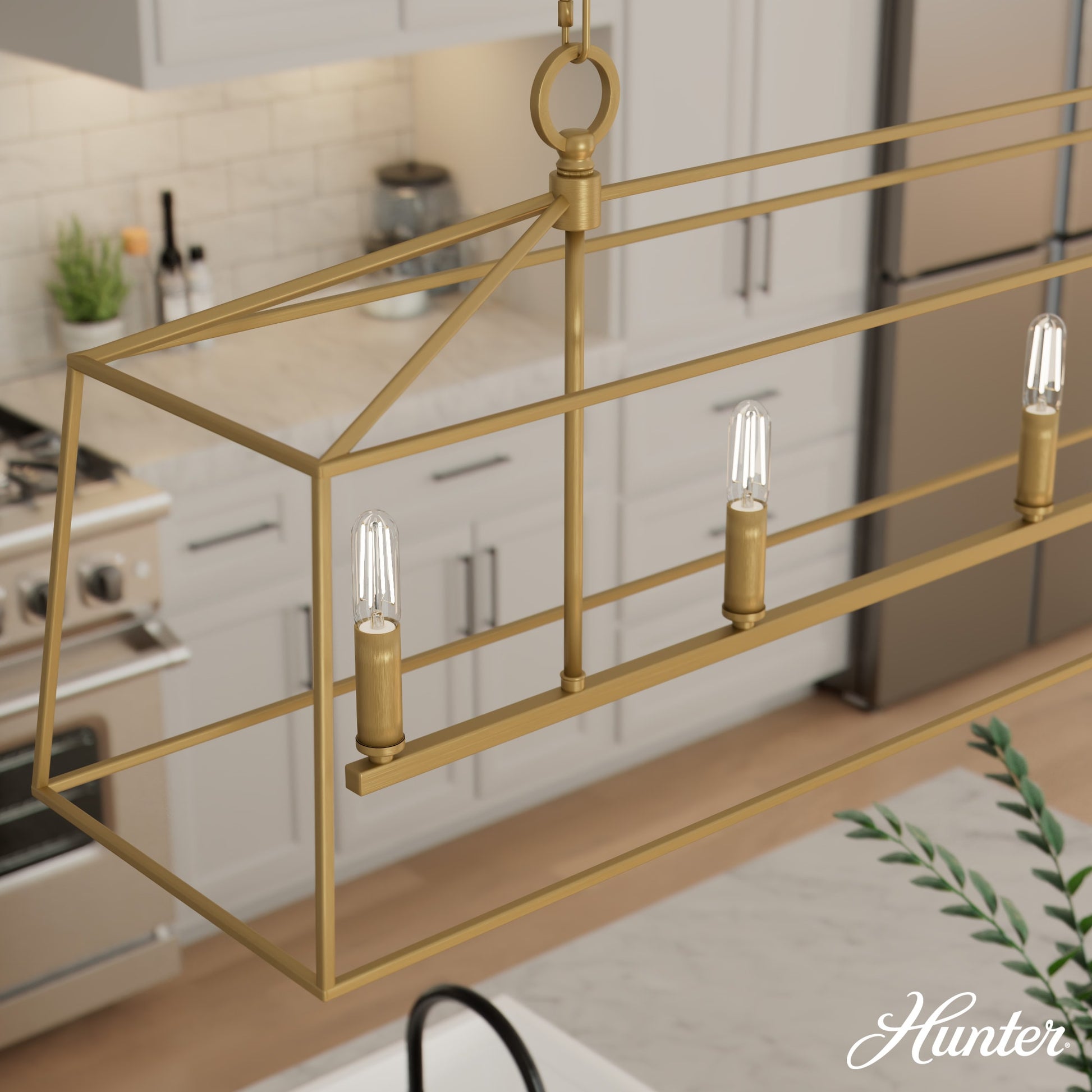 Hunter Fair Oaks 4 -Light Satin Gold Transitional Cage For Use in Bedrooms, Dining Rooms, Foyers, Kitchens, Living Rooms Chandelier 5730914