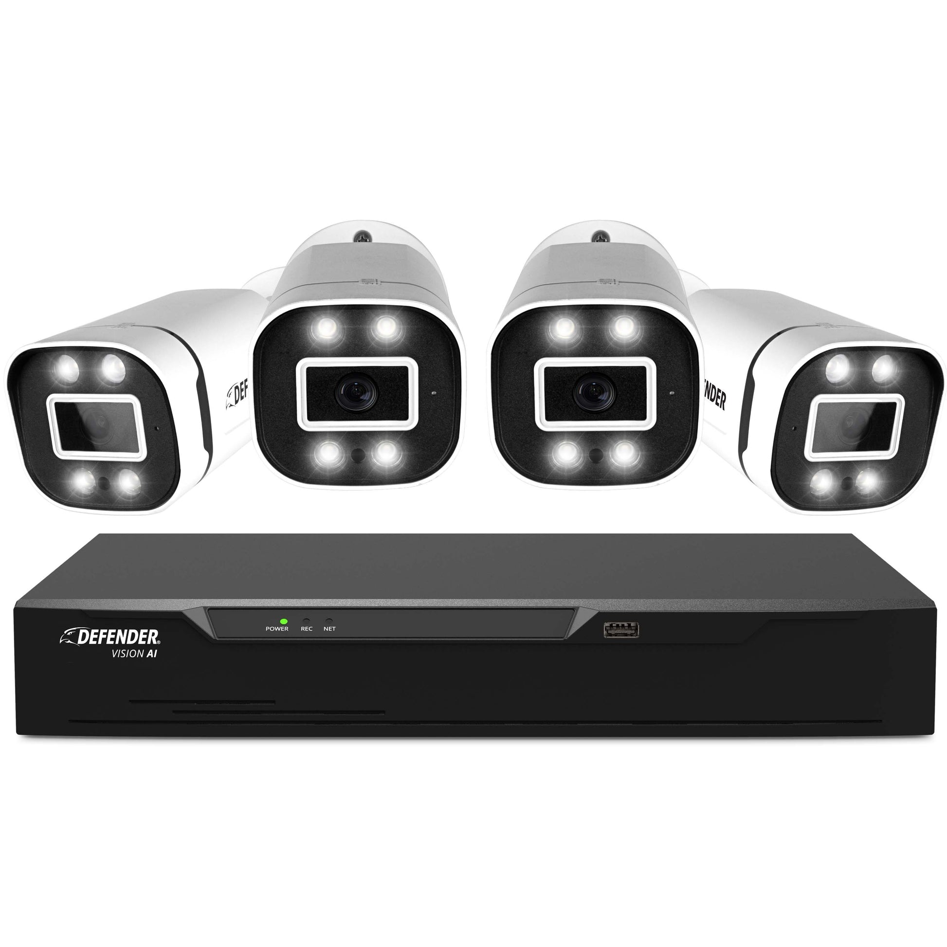Defender Vision AI Indoor/Outdoor 4-Channel 4-Camera 4K Hardwired Bullet 1Tb Hard Drive Security Camera System 3848025