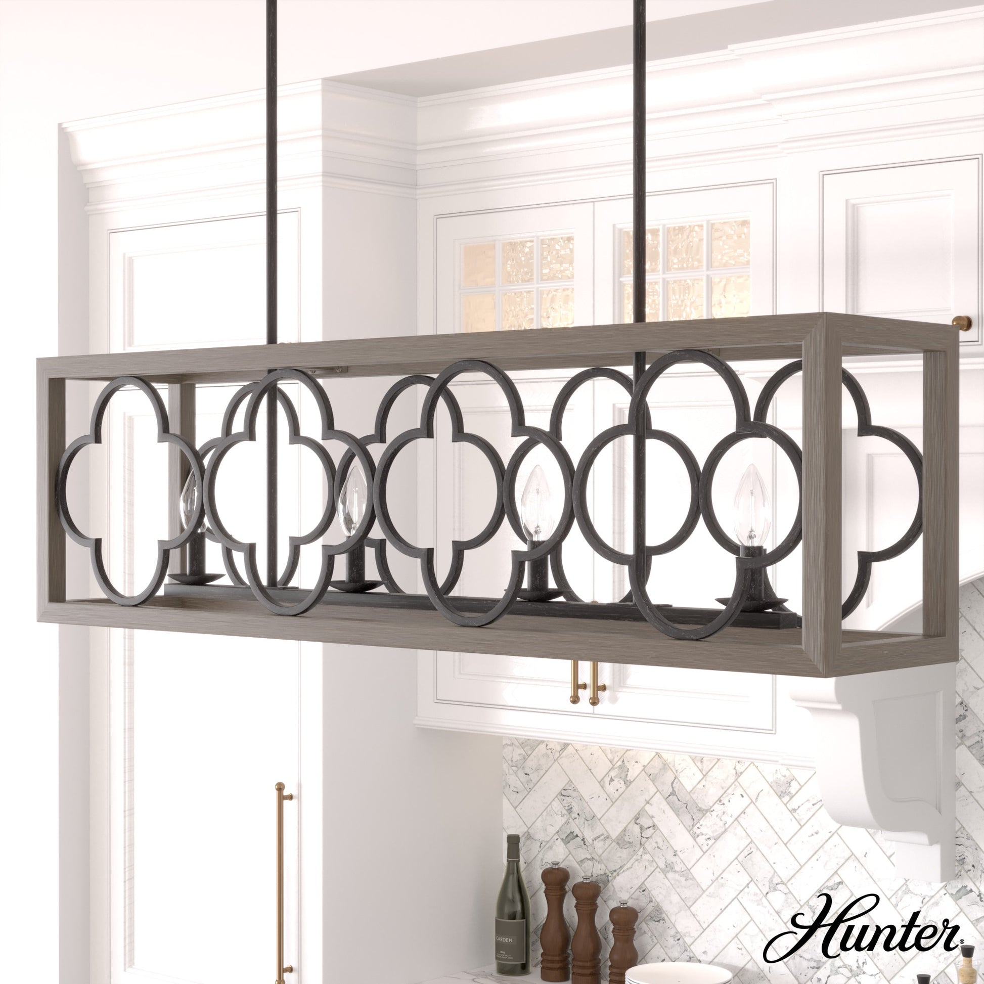 Hunter Gablecrest 4 -Light Matte Black Transitional For Use in Bedrooms, Dining Rooms, Foyers, Kitchens, Living Rooms Chandelier 4963840