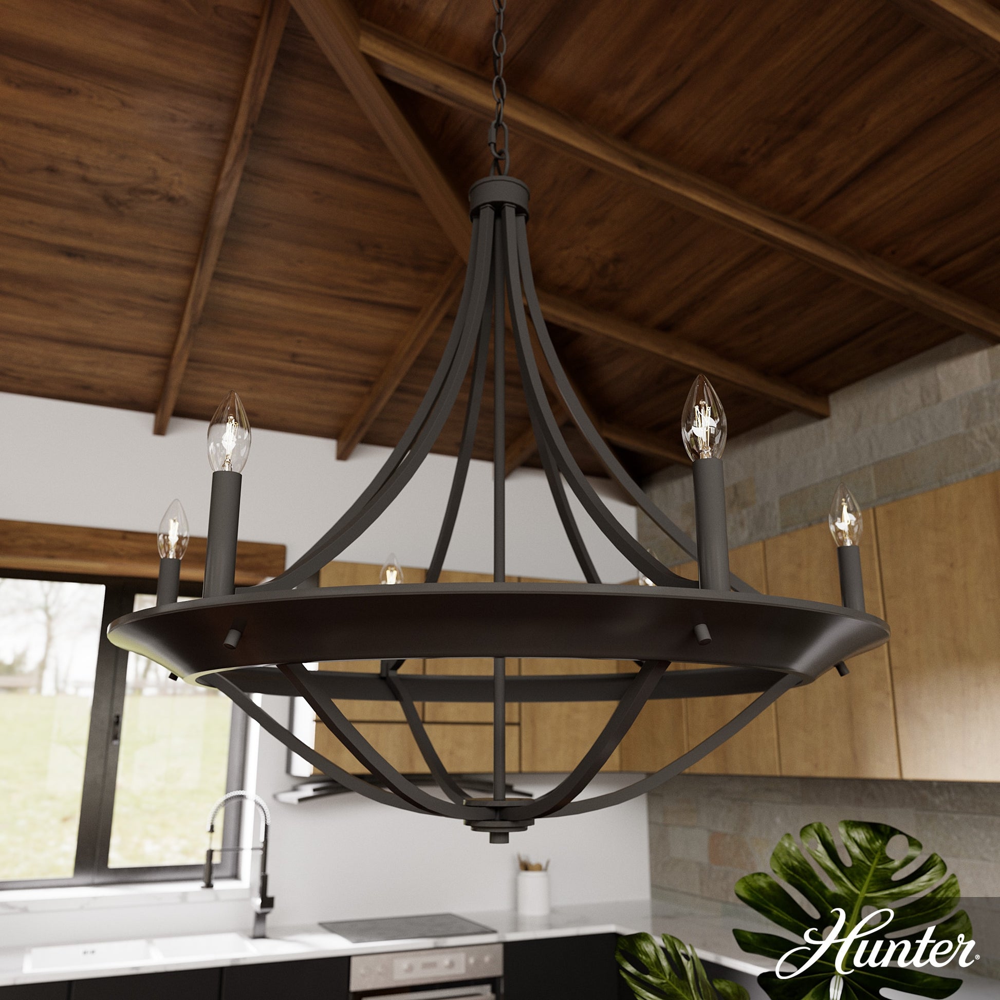 Hunter Perch Point 6 -Light Satin Bronze Transitional For Use in Bedrooms, Dining Rooms, Foyers, Kitchens, Living Rooms Chandelier 5281547
