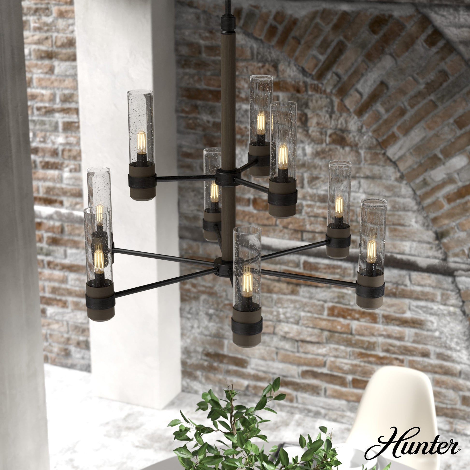 Hunter River Mill 9 -Light Matte Black Rustic Bare bulb For Use in Bedrooms, Dining Rooms, Foyers, Kitchens, Living Rooms Chandelier 5228361