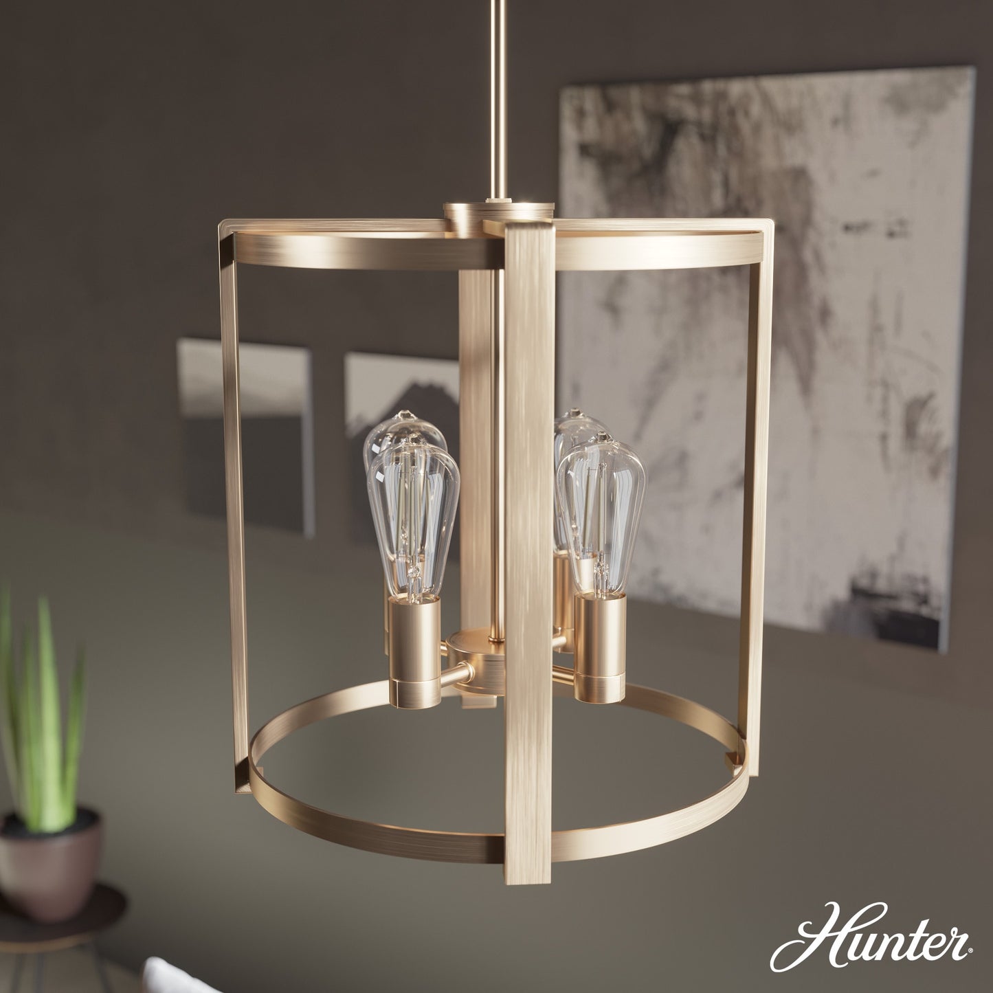 Hunter Astwood 4 -Light Matte Gold Modern/contemporary Bare bulb For Use in Bedrooms, Dining Rooms, Foyers, Kitchens, Living Rooms Chandelier 5024498