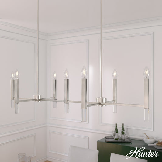 Hunter Sunjai 7 -Light Brushed Nickel Traditional For Use in Bedrooms, Dining Rooms, Foyers, Kitchens, Living Rooms Chandelier 5281548