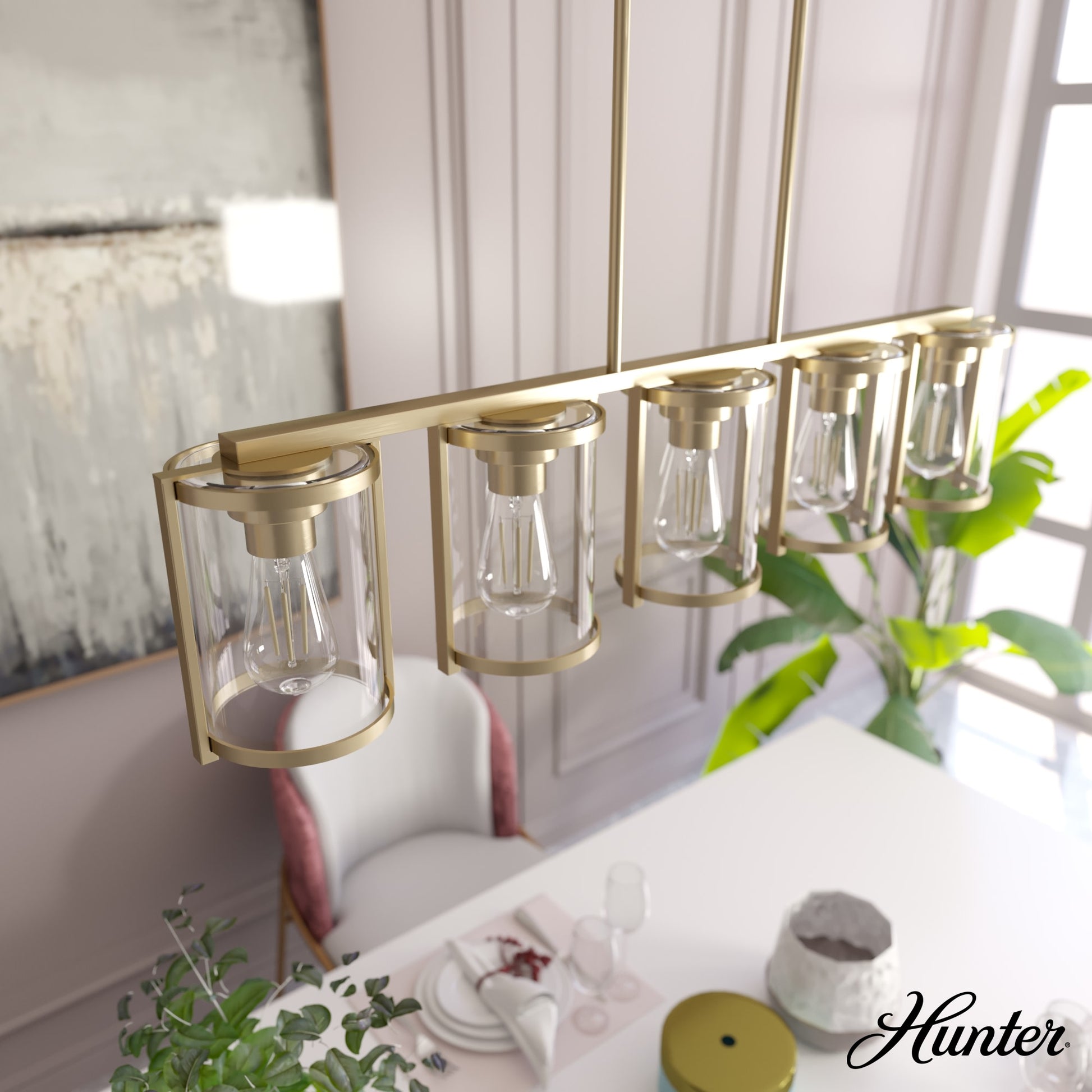 Hunter Astwood 5 -Light Satin Gold Glam For Use in Bedrooms, Dining Rooms, Foyers, Kitchens, Living Rooms Chandelier 4849627