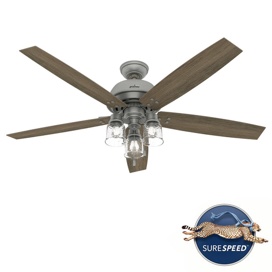 Hunter Churchwell 60-in Matte Silver with Warm Grey Oak Blades Ceiling Fan With Light ( 5 -Blade ) 3830600