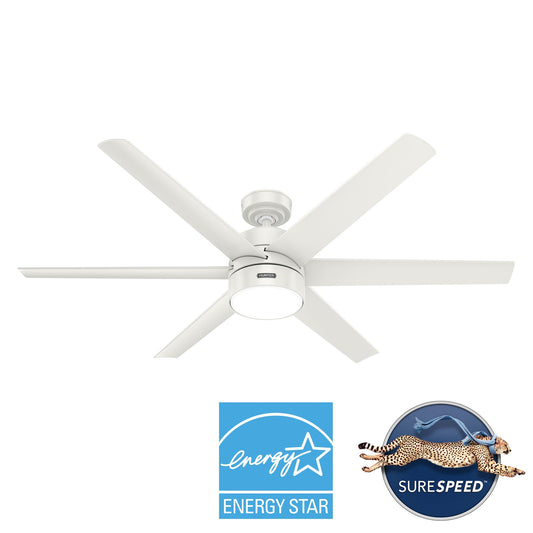 Hunter Solaria ENERGY STAR 60-in Integrated LED Outdoor Fresh White with Fresh White Blades Ceiling Fan With Light ( 6 -Blade ) 5193870