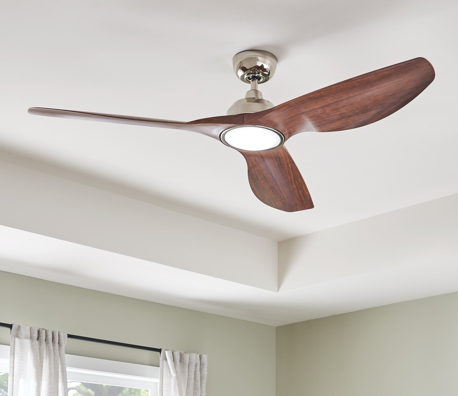 Kichler Imari 65-in Integrated LED Outdoor Polished Nickel with Walnut Blades Ceiling Fan With Light ( 3 -Blade ) 1336957
