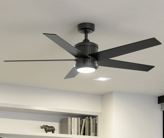 Kichler Brahm 56-in Integrated LED Satin Black with Satin Black/Silver Blades Ceiling Fan With Light - Remote Included ( 5 -Blade ) 4355706