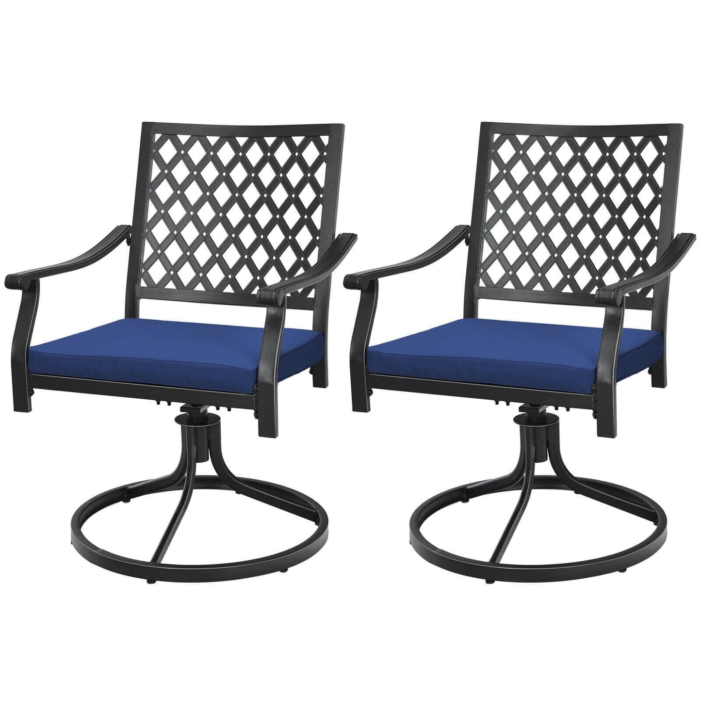 BABOOM Patio Swivel Dining Chair Set of 2 Black Steel Frame Swivel Dining Chair with Blue Cushioned Seat