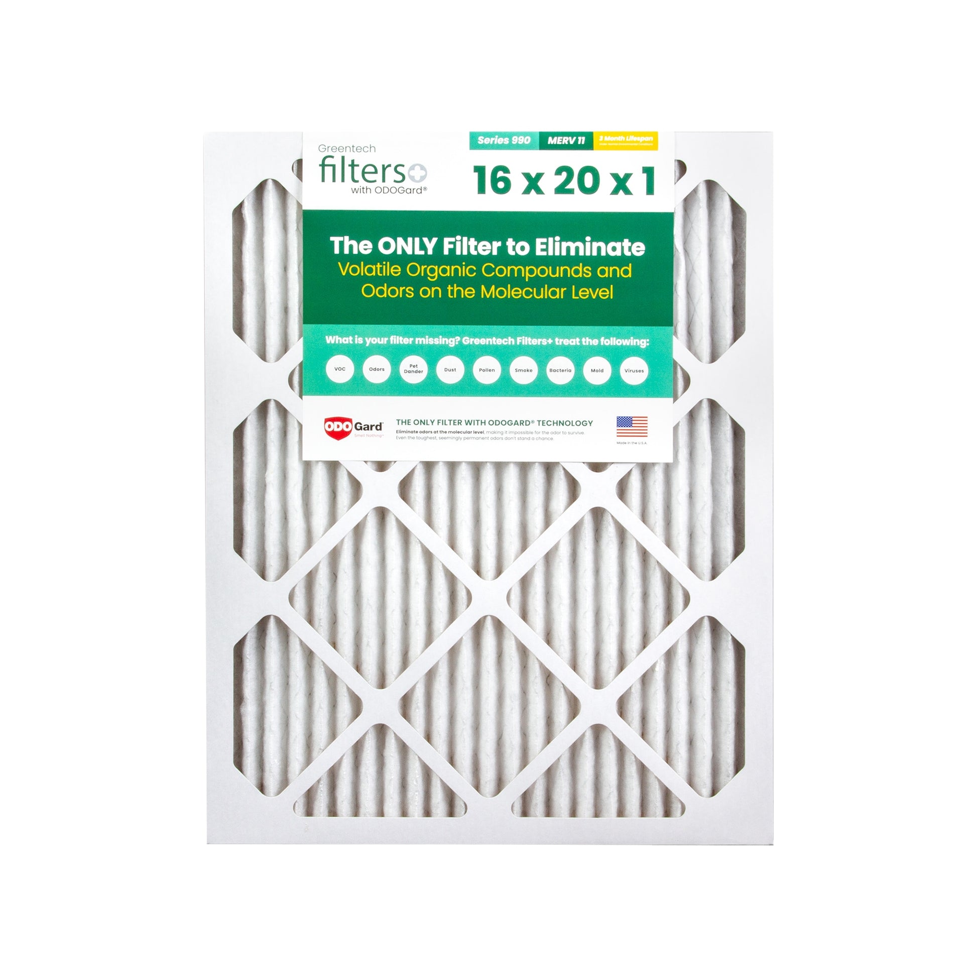 GreenTech Environmental Greentech Filter 990 16x20x1 24CASE - Non-HEPA Air Purifier Filter for Commercial Use - Removes Dust, Odors, Particulates, Pet Dander, Mold, Pollen 1X6382