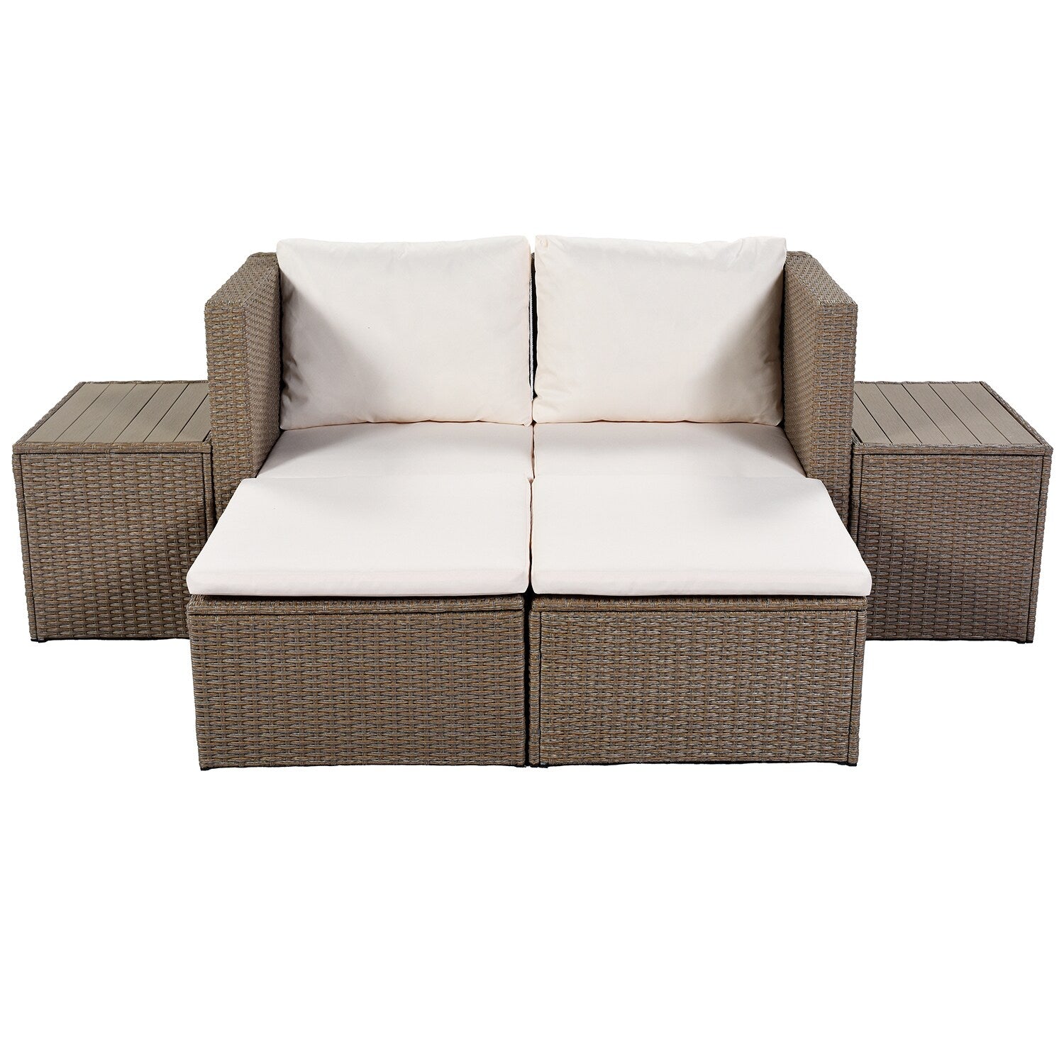 SINOFURN 6-Piece Rattan Patio Conversation Set with Off-white Cushions