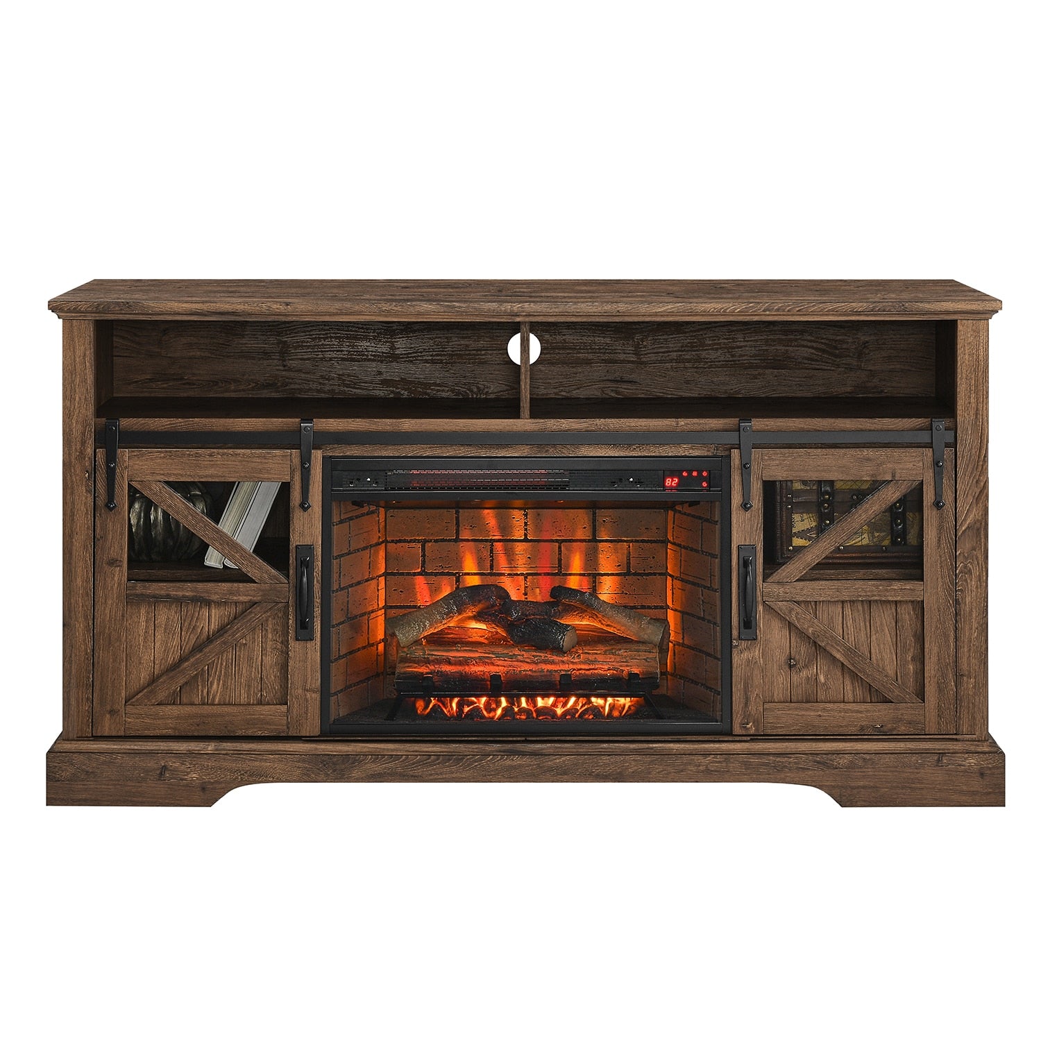 SINOFURN 60-in W Brown TV Stand with LED Electric Fireplace SYC070010BN