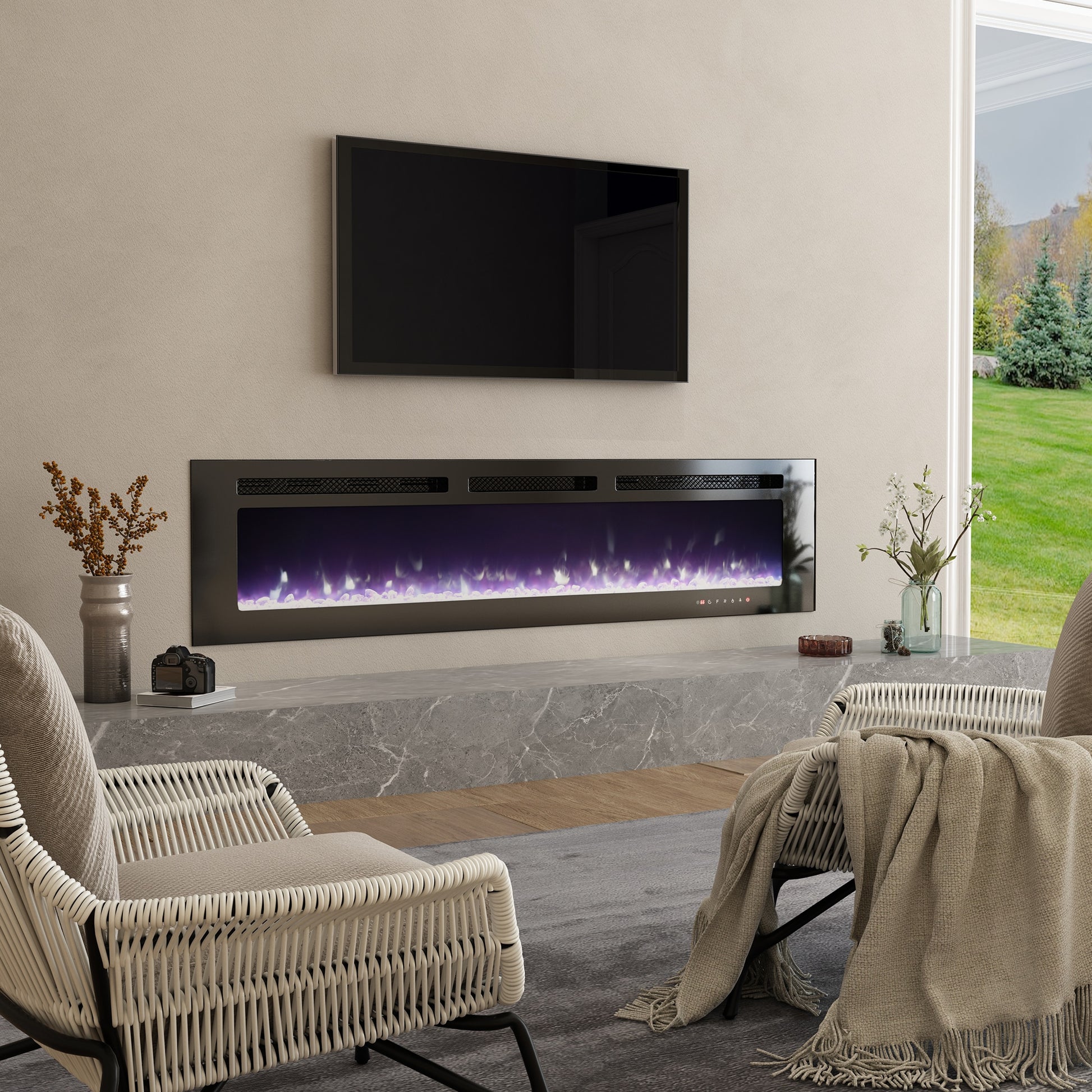 Mondawe 72-in W Black Fan-forced Electric Fireplace OR-ES-897AAA-US