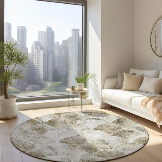 Addison Rugs Chantille ACN594BG 8 x 8 (ft) Beige Round Indoor/Outdoor Abstract Machine washable Area rug