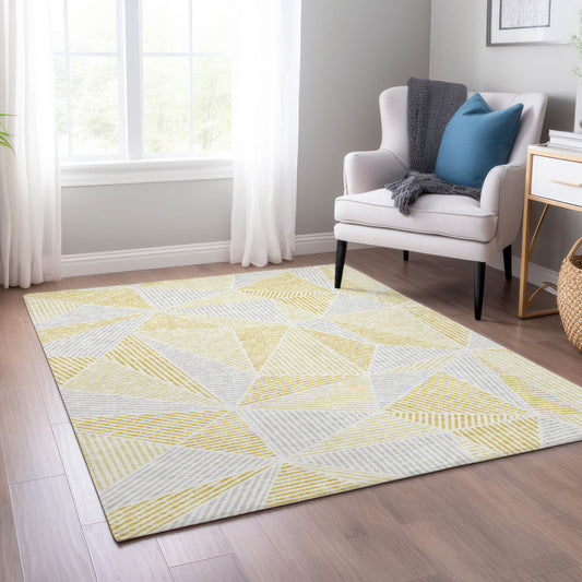 Addison Rugs Chantille ACN618GO 9 x 12 (ft) Gold Rectangular Indoor/Outdoor Geometric Machine washable Area rug