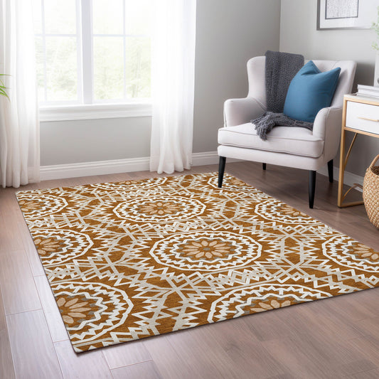 Addison Rugs Chantille ACN619PK 8 x 10 (ft) Paprika Rectangular Indoor/Outdoor Geometric Machine washable Area rug