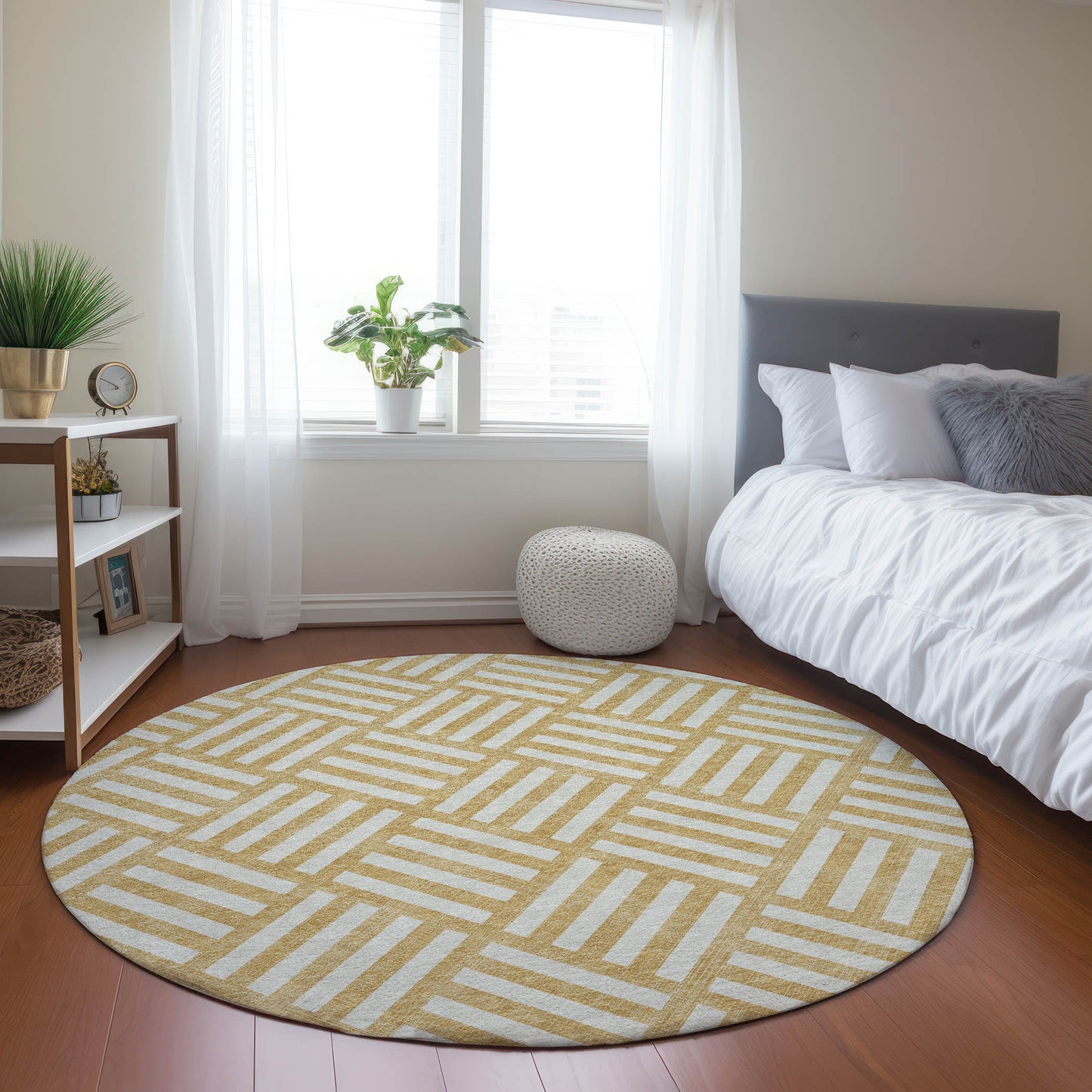 Addison Rugs Chantille ACN620GO 8 x 8 (ft) Gold Round Indoor/Outdoor Geometric Machine washable Area rug