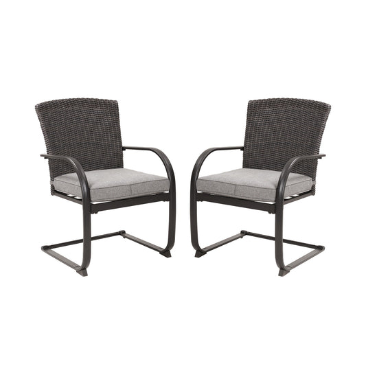 Clihome Patio Bistro Set 2-Piece Patio Chair with Gray Cushions Set of 2 Rattan Iron Iron Frame Stationary Dining Chair with Gray Cushioned Seat