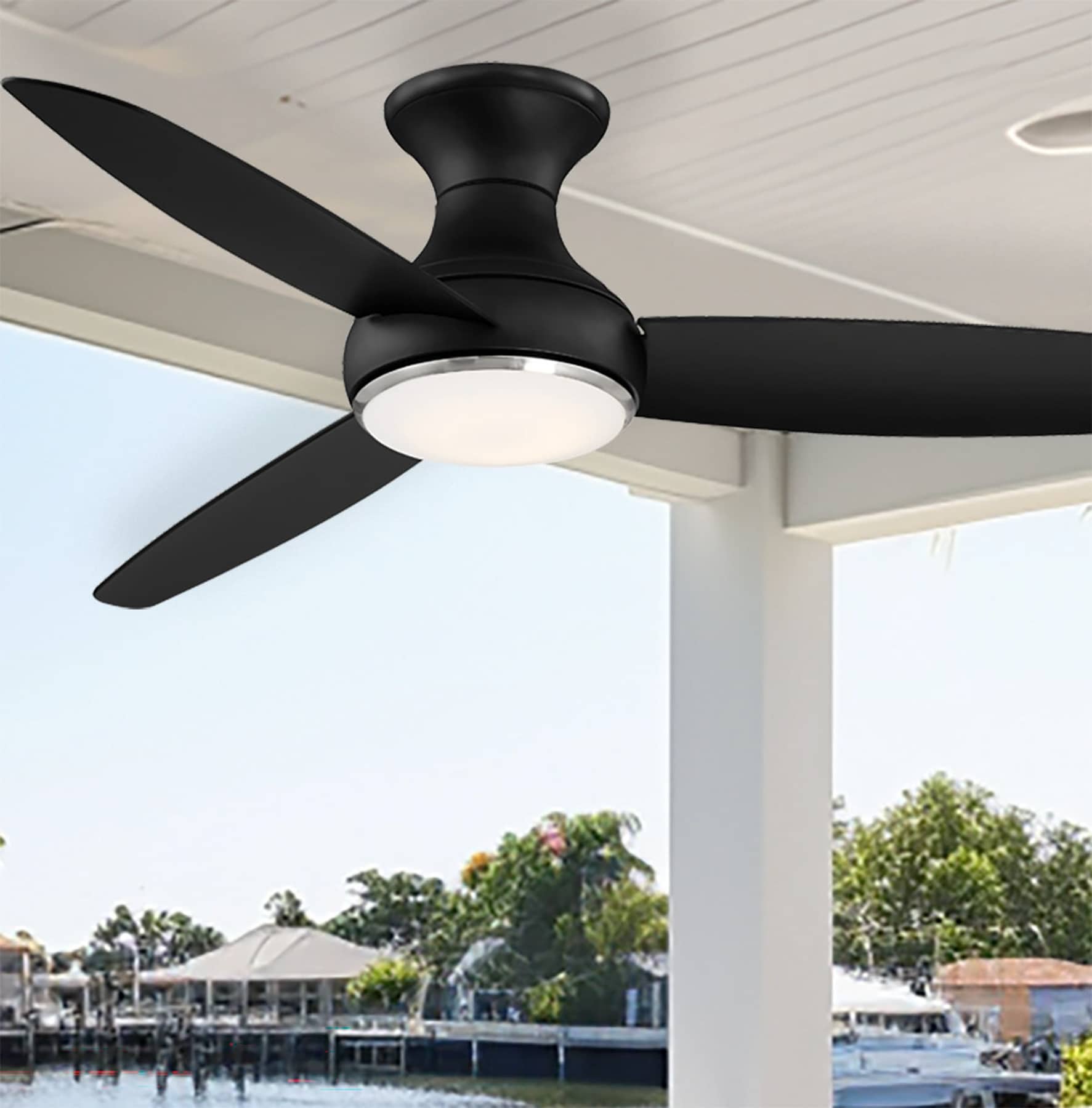 Minka Aire Concept III 54-in Black LED Indoor/Outdoor Flush Mount Smart Ceiling Fan with Light and Remote (3-Blade) F467L-CL