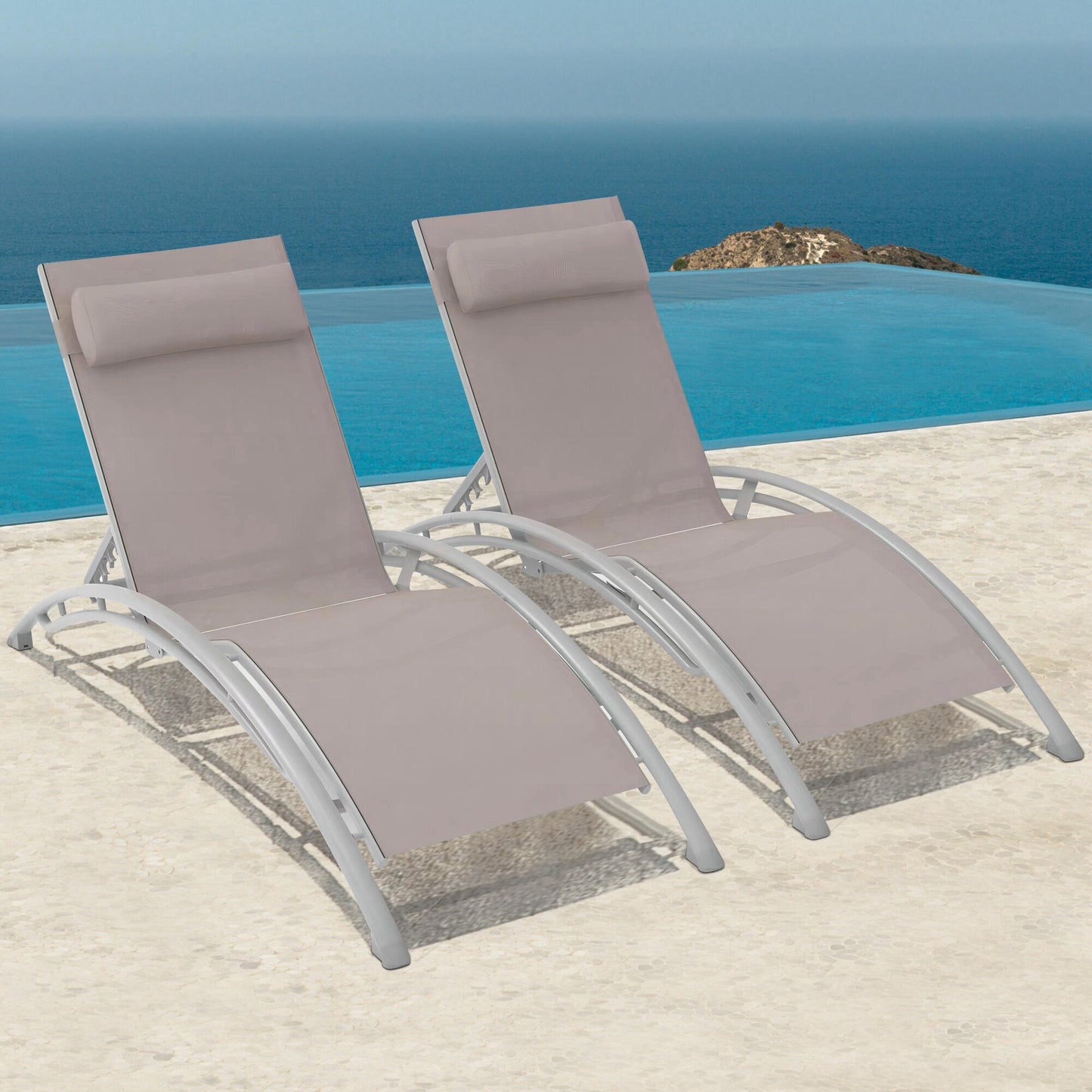Maincraft Set of 2 Stackable Gray Aluminum Frame Stationary Chaise Lounge Chair with Gray Woven Seat