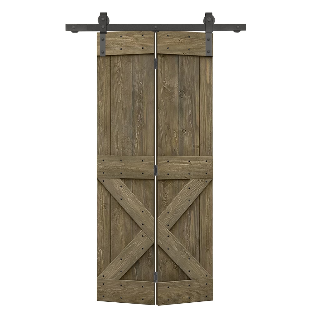 CALHOME 36-in x 84-in Aged Barrel Stained X-frame Pine Wood Solid core Single bifold Barn Door (Hardware Included)