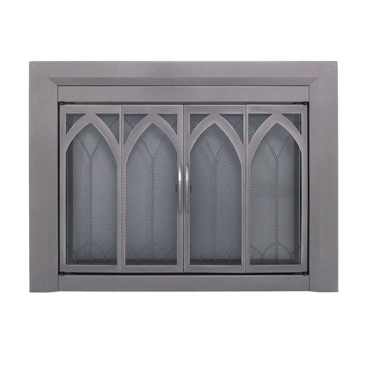 Pleasant Hearth Collin Gunmetal Large Bifold Fireplace Doors with Smoke Tempered Glass CI-3502GM