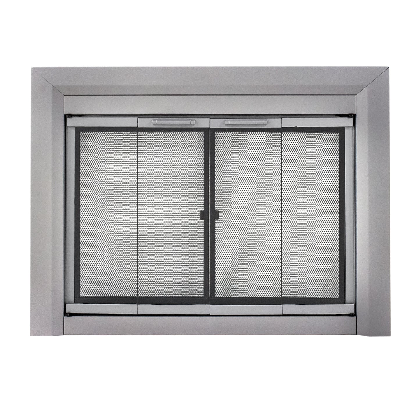 Pleasant Hearth Clairmont Skyline Nickel Small Bifold Fireplace Doors with Smoke Tempered Glass CM-3010SN