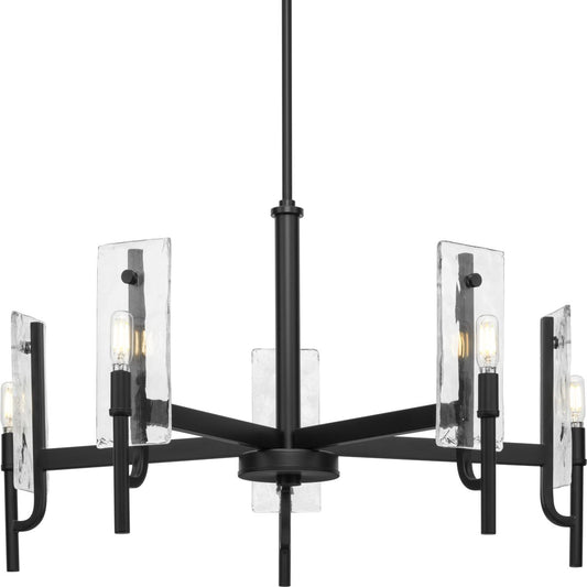 Progress Lighting Rivera 5 -Light Matte Black Craftsman For Use in Bedrooms, Dining Rooms, Foyers, Kitchens, Living Rooms Chandelier