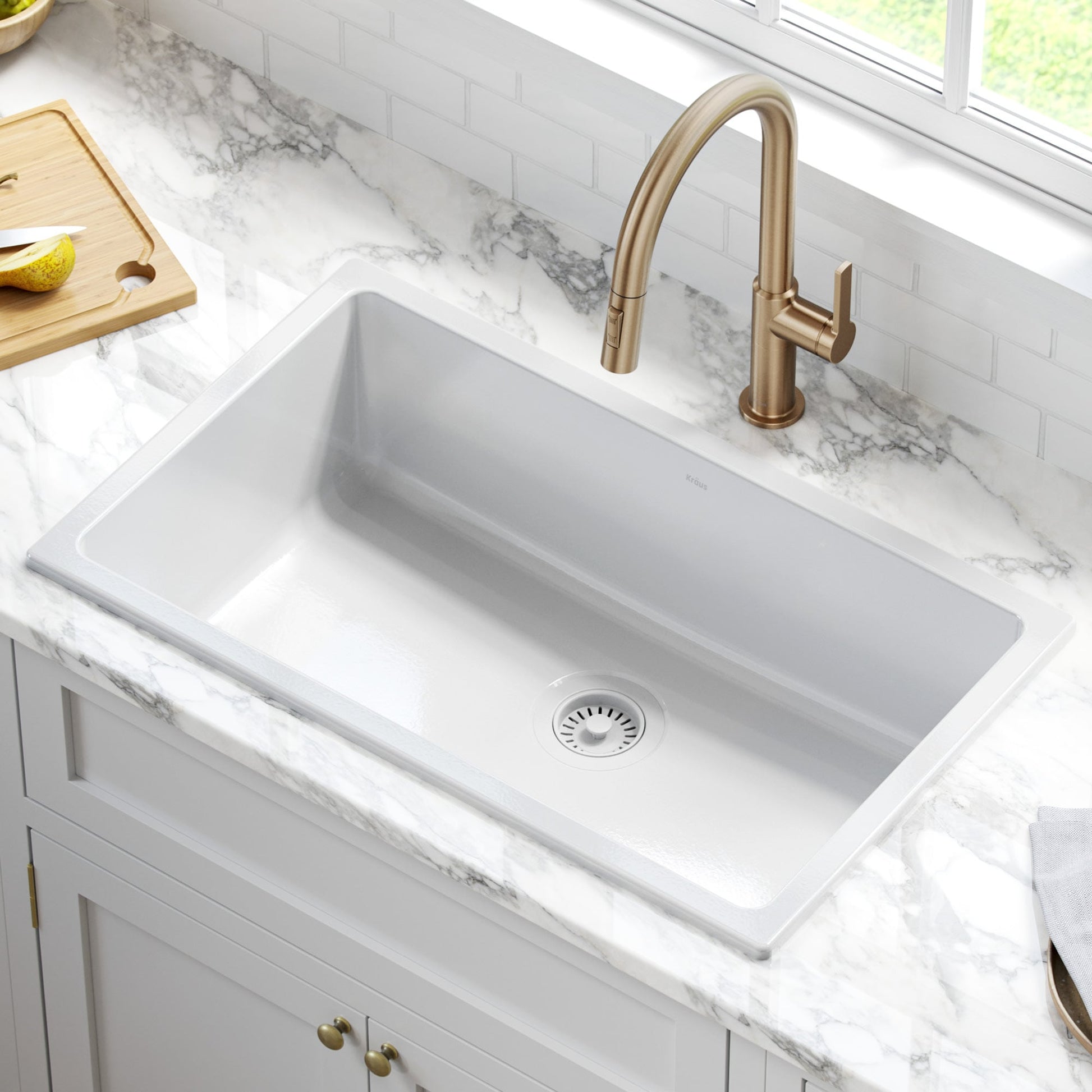 Kraus Turino Undermount 29.88-in x 18.13-in Fireclay Single bowl Kitchen Sink