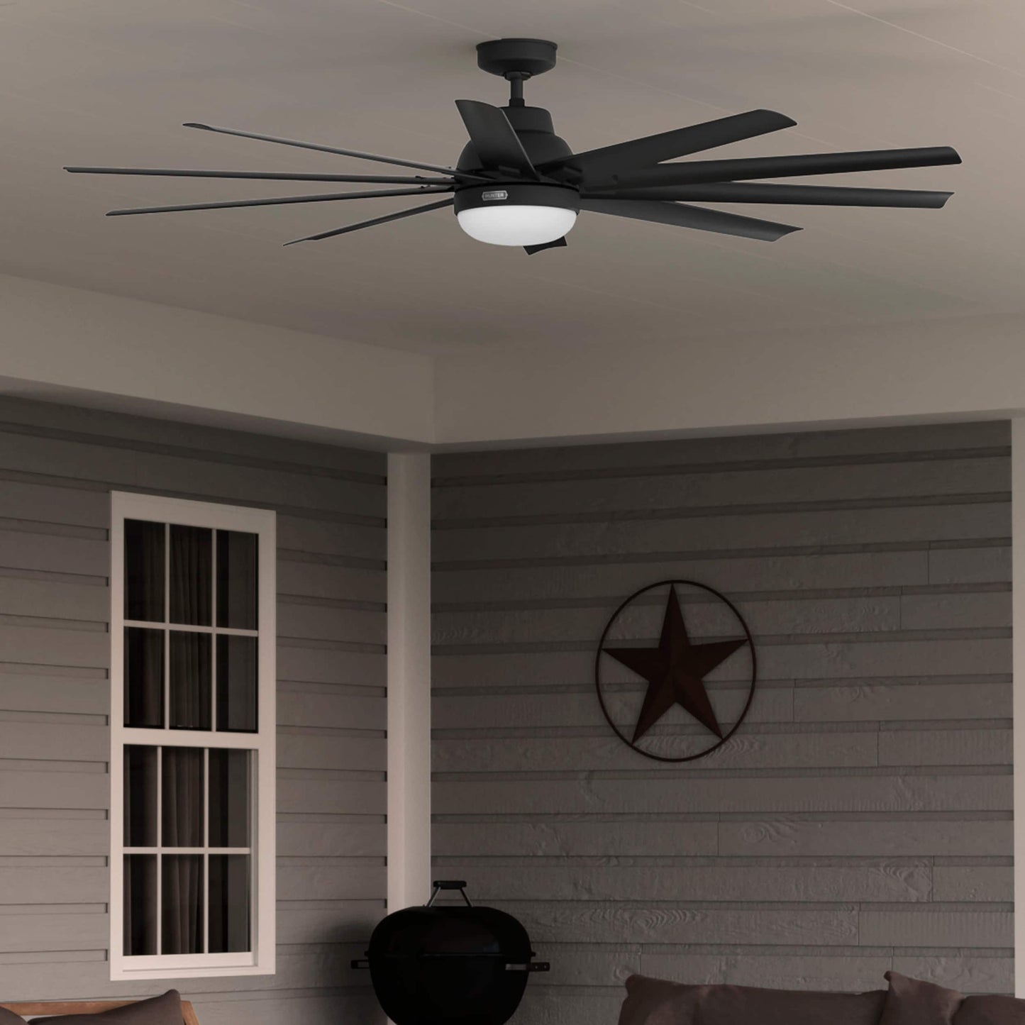 Hunter Overton SureSpeed 72-in Outdoor Matte Black with Matte Black Blades Ceiling Fan With Light ( 10 -Blade ) 5704235