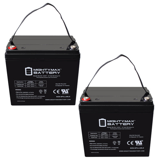 Mighty Max Battery ML55-12 - 12V 55AH SLA Battery - PACK OF 2 Rechargeable Sealed lead acid 12550 Backup power Batteries 2 -Pack