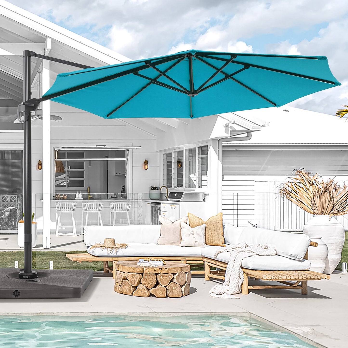 ACEGOSES 11.5-ft Aluminum Blue No-tilt Cantilever Patio Umbrella with Base