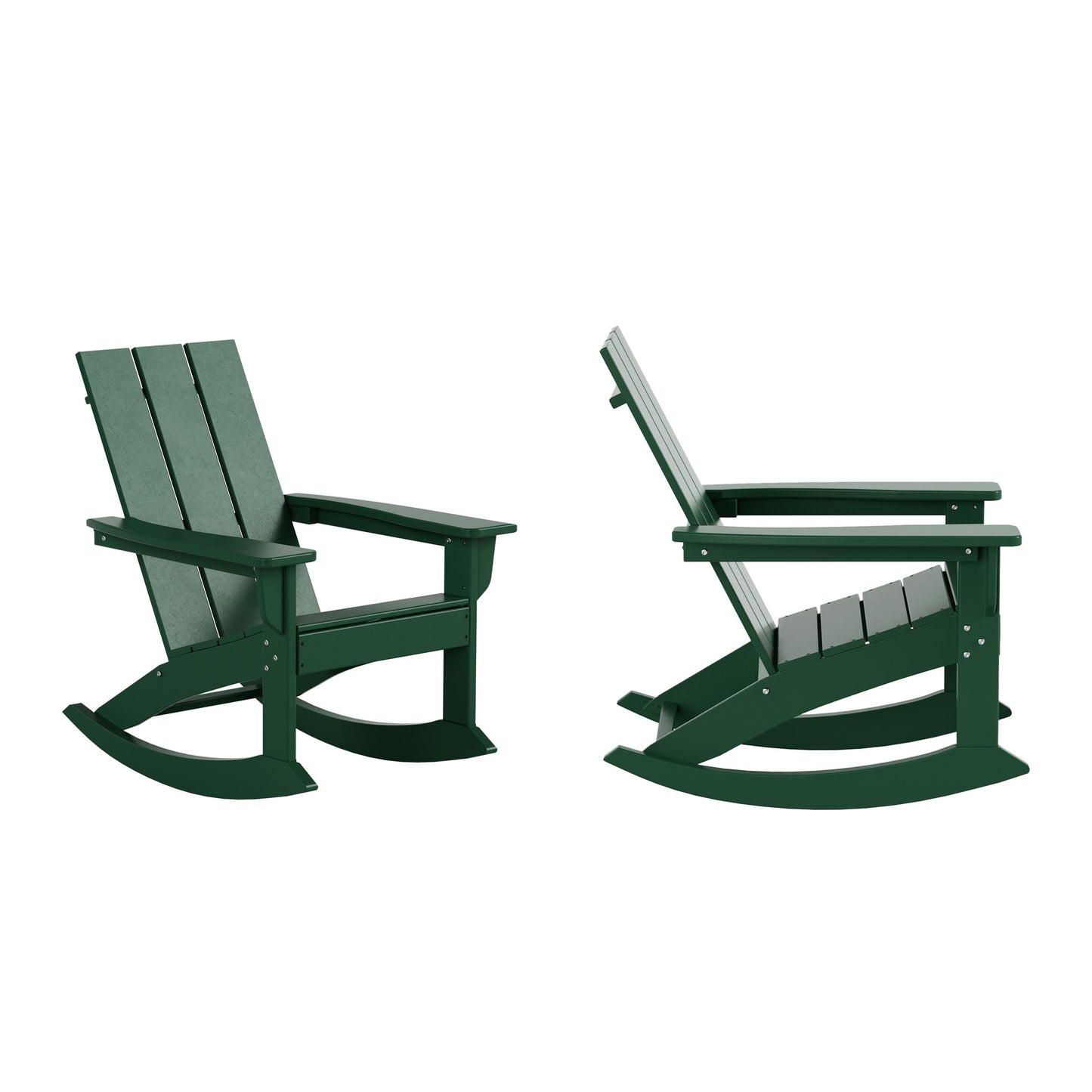 Westin Furniture Shoreside Set of 2 Dark Green HDPE Frame Stationary Rocking Chair with Slat Seat