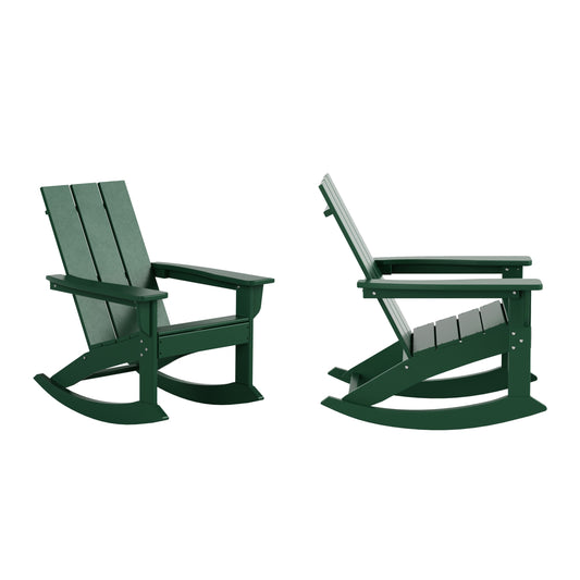 Westin Furniture Shoreside Set of 2 Dark Green HDPE Frame Stationary Rocking Chair with Slat Seat