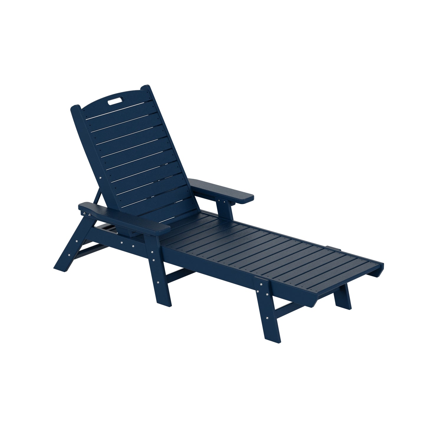 Westin Furniture Laguna Stackable Navy Blue Plastic Frame Stationary Chaise Lounge Chair with Slat Seat