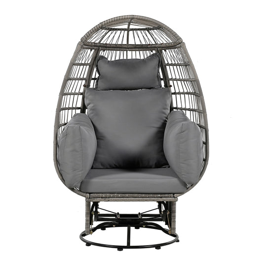 SINOFURN Rattan Gray Iron Frame Swivel Egg Chair with Gray Cushioned Seat