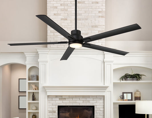 Harbor Breeze Cando 84-in Color-Changing Integrated LED Outdoor Matte Black with Matte Black Blades Ceiling Fan With Light - Remote Included ( 5 -Blade )
