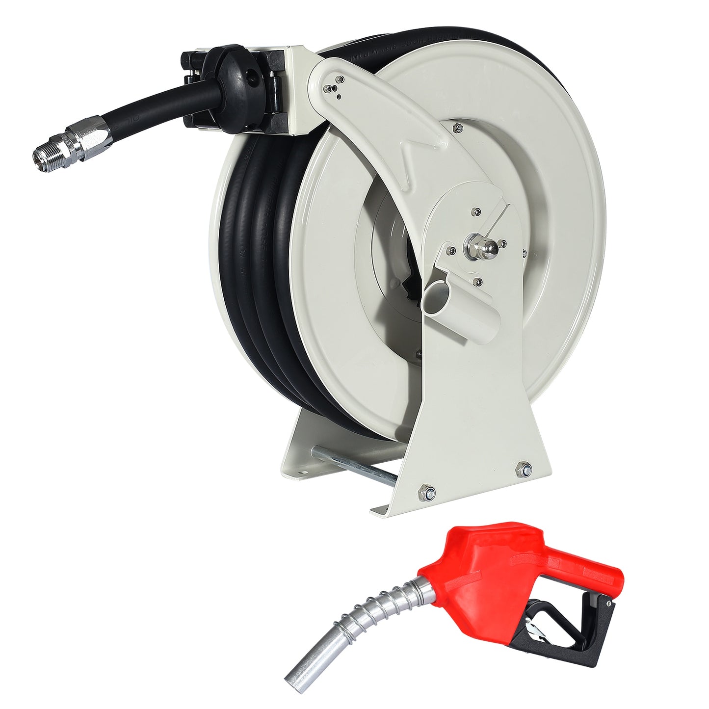 0.75 X 50 Ft. Extra Long Retractable Heavy Duty Carbon Steel Construction Fuel Hose Reel with Automatic Fuel Nozzle QP23-160