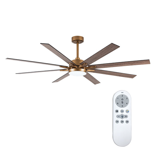Parrot Uncle 65-in Color-Changing Integrated LED Antique Gold with Oak and Black Blades Ceiling Fan With Light - Remote Included ( 8 -Blade ) 5707725
