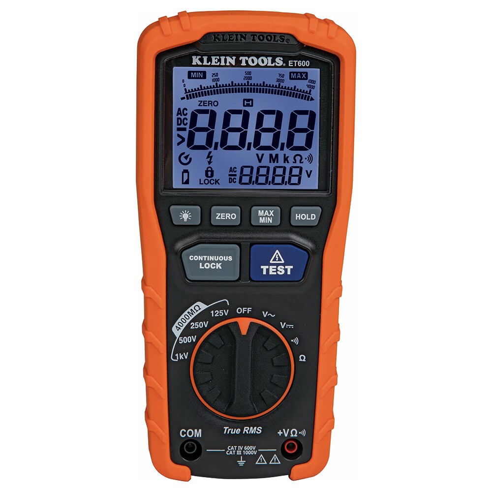 Klein Tools Insulation Resistance Tester Lcd Display Insulation Tester Multimeter 1000-Volt ET600