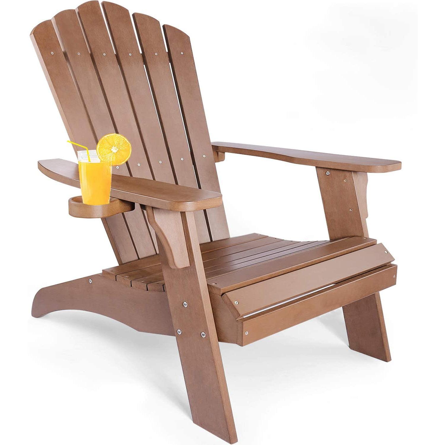 BABOOM Polystyrene Adirondack Chair Brown Plastic Frame Stationary Adirondack Chair with Slat Seat