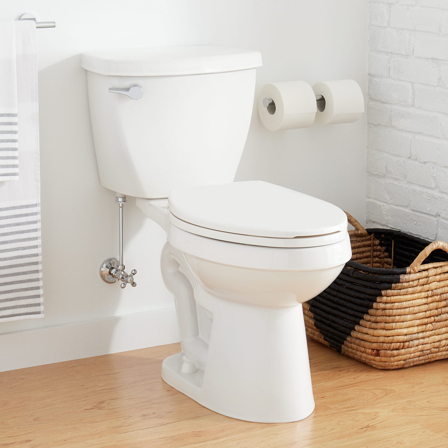 Signature Hardware Bradenton White Elongated Standard height 14-in Rough-In WaterSense 1.28 GPF Soft Close 2-piece Toilet