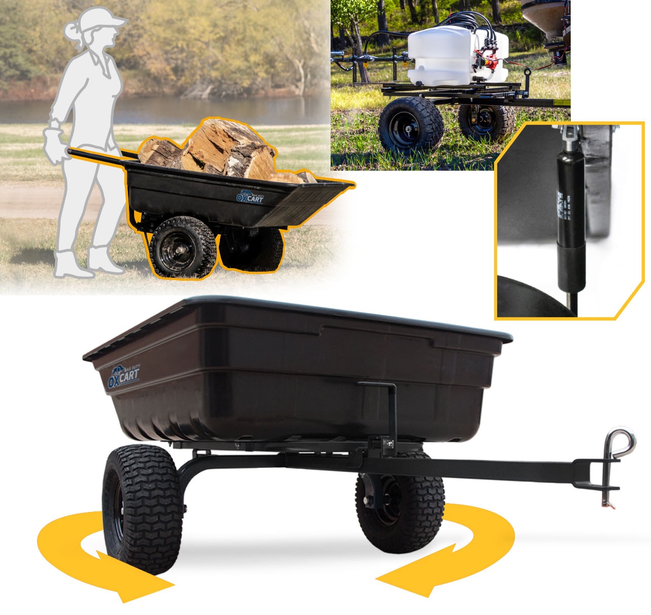 OxCart 12-cu ft Poly Dump Cart, 750-lb Capacity, Hydraulic Lift-Assist and Swivel Capable