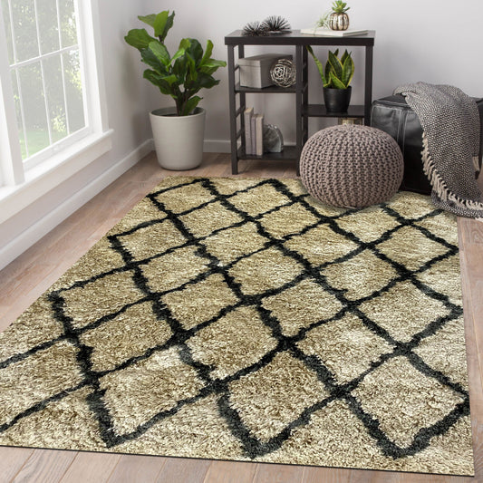 LR Home 5 x 7 (ft) Cream/Charcoal Rectangular Indoor Abstract Moroccan Area rug