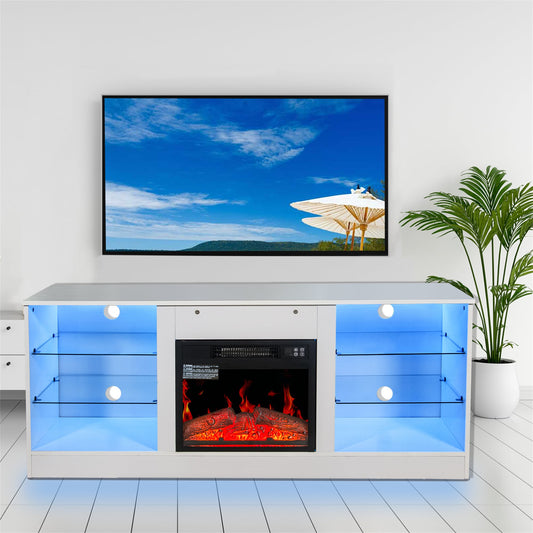 BABOOM 57.8-in W White TV Stand with Fan-forced Electric Fireplace BOM-P152177-OR
