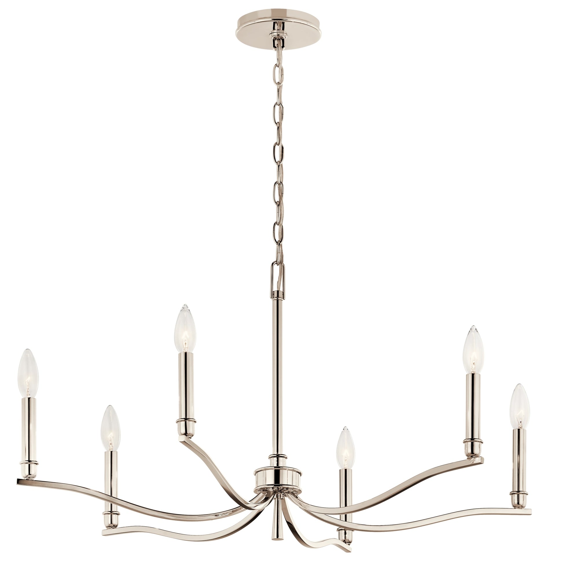 Kichler Malene 6 -Light Polished Nickel Traditional Bare bulb For Use in Bedrooms, Dining Rooms, Foyers, Kitchens, Living Rooms Chandelier 6297690